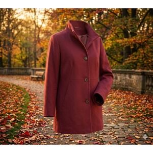 J. Jill Berkshires 045234 Cranberry Funnel Neck 4 Button Pea Coat.‎ Size 1XL
